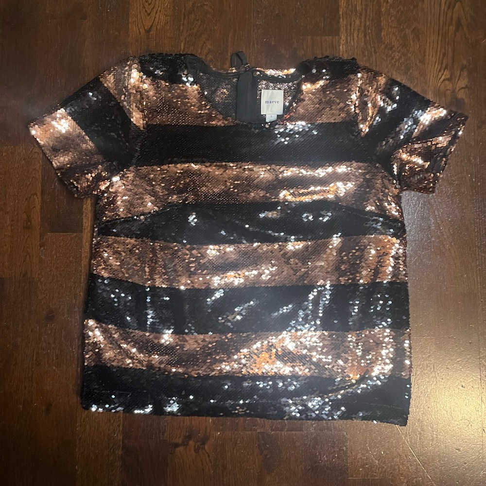 Maeve Kids Sequin Tee - Black and Gold